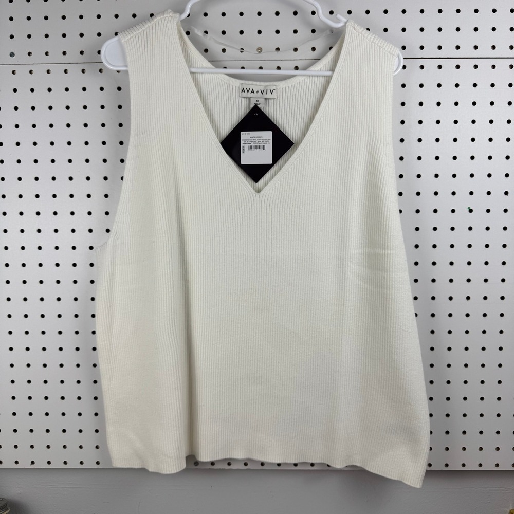 Ava & Viv Womens Plus 4X White Ribbed‎ V-Neck Sweater Tank Top NWT X298W3